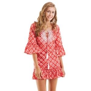 Mud Pie Hailey Ruffle Swimsuit Cover Up Red Jaipur
